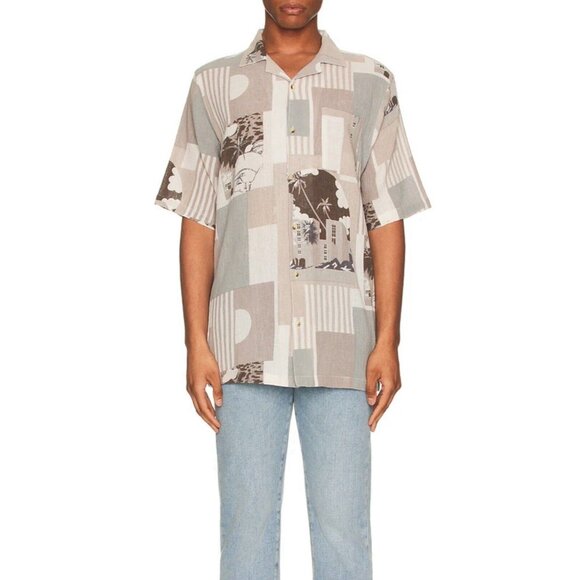 NEW! Rollas Bowler Paradise Button Front Shirt Short Sleeve Tropical Taupe SZ M - Picture 1 of 9